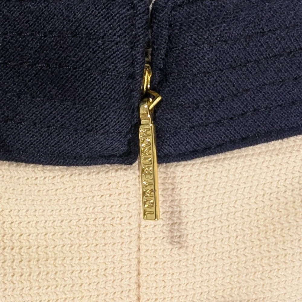 Tory Burch Addis Cream & Navy Sleeveless Tailored Dress | Size L - Picture 5 of 9